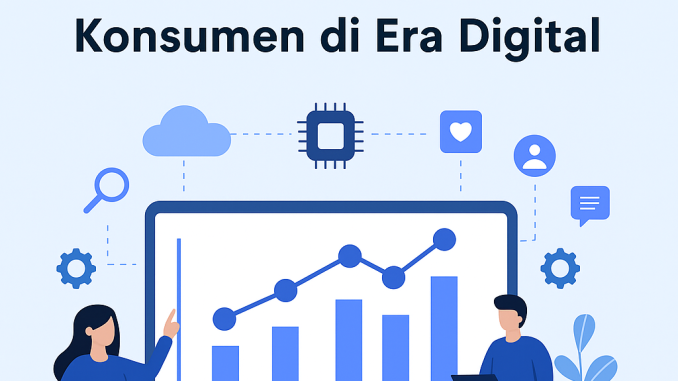 Big Data: Cara Baru Memahami Konsumen di Era Digital Ilustrasi digital menampilkan monitor dengan grafik pertumbuhan, ikon cloud, data, dan pengguna, melambangkan pemanfaatan Big Data untuk memahami konsumen.