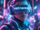 Ilustrasi dunia metaverse tahun 2025 dengan avatar manusia berinteraksi dalam ruang virtual menggunakan teknologi AR dan VR.