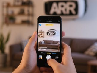 Ilustrasi orang menggunakan AR dan VR dalam aktivitas sehari-hari seperti belanja online, navigasi, pendidikan, dan fitness.