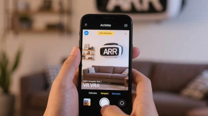 5 Aplikasi AR/VR Paling Berguna untuk Kehidupan Sehari-hari Ilustrasi orang menggunakan AR dan VR dalam aktivitas sehari-hari seperti belanja online, navigasi, pendidikan, dan fitness.