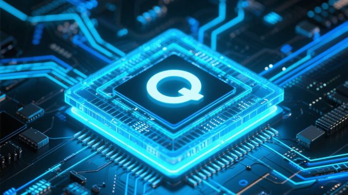 Quantum Computing: Revolusi Baru Dunia Teknologi Ilustrasi komputer kuantum dengan qubit bercahaya di pusat data futuristik.