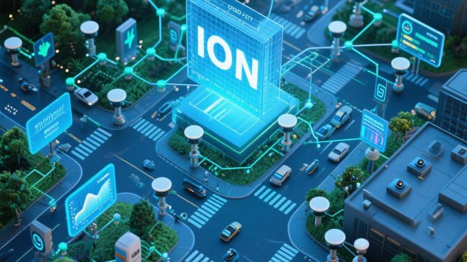 Peran IoT dalam Smart City Modern Ilustrasi smart city modern dengan jaringan IoT yang menghubungkan transportasi, energi, dan keamanan.