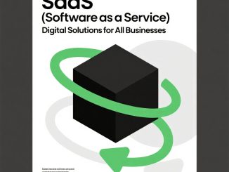 lustrasi cloud computing dengan ikon SaaS yang mendukung bisnis digital modern.