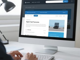Ilustrasi freelancer bekerja dengan laptop dikelilingi ikon AI dan platform digital.