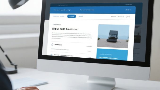 5 Platform Freelance Digital yang Didukung AI Ilustrasi freelancer bekerja dengan laptop dikelilingi ikon AI dan platform digital.