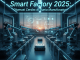 Ilustrasi smart factory modern dengan robot industri, sensor IoT, dan sistem AI terintegrasi.