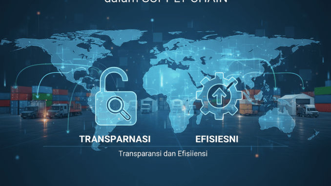 Teknologi Blockchain dalam Supply Chain: Transparansi dan Efisiensi Ilustrasi supply chain global dengan jaringan blockchain yang saling terhubung.