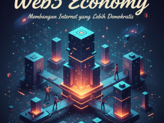 Ilustrasi jaringan blockchain futuristik yang menggambarkan konsep Web3 dan desentralisasi ekonomi digital.