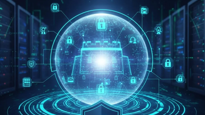 Diagram Zero Trust Architecture dengan lapisan keamanan berlapis dan verifikasi ketat