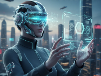 Ilustrasi Brain-Computer Interface yang menghubungkan otak manusia dengan jaringan digital futuristik.