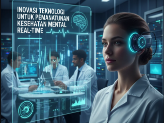 Ilustrasi monitoring kesehatan mental real-time dengan wearable dan AI.”