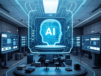 Ilustrasi layar chatbot AI dengan beberapa fakta ditandai merah ‘perlu verifikasi’, disertai checklist review dan ikon peringatan