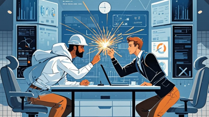 Tampilan layar yang membandingkan prompt template di satu sisi dan flowchart workflow AI di sisi lain.